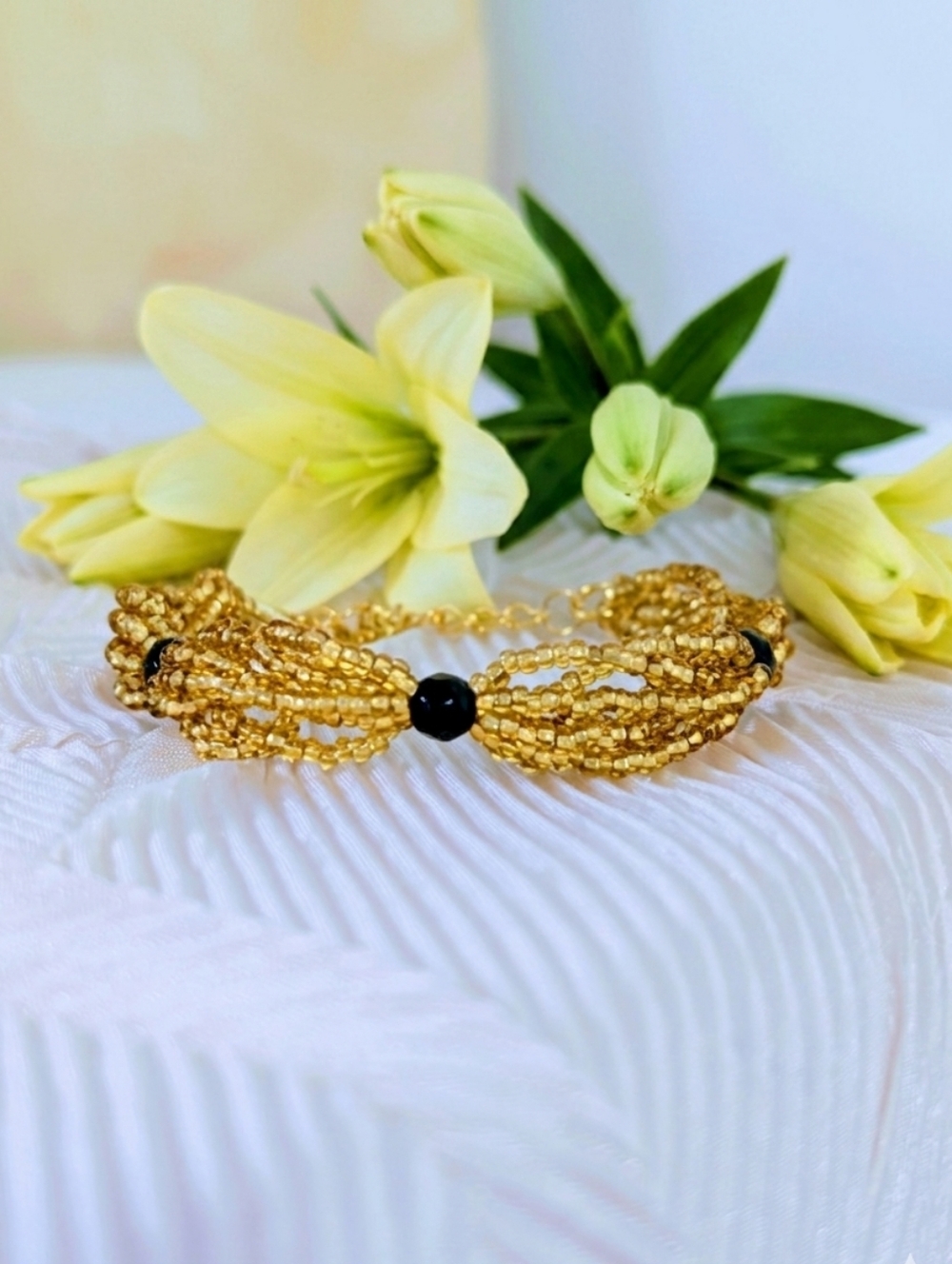 Onyx/Czech Glass Seed Beaded Bracelet